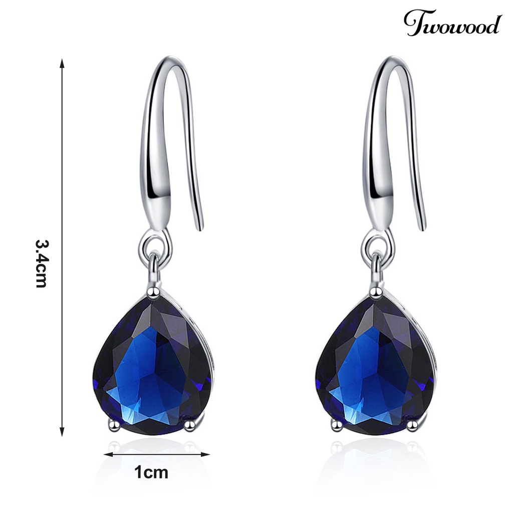 1 Pasang Anting Juntai Cubic Zirconia Bentuk Geometris Tetesan Air Untuk Wanita