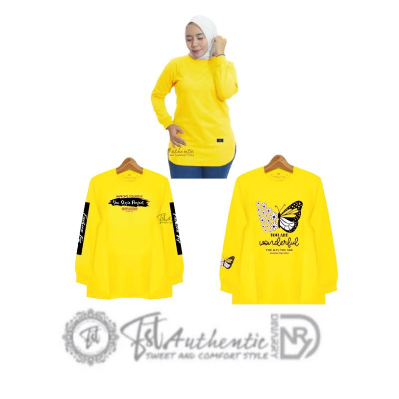 Baju Kaos Atasan Wanita Terbaru Dinarry Warna Kuning / Atasan Wanita Original / Kaos Wanita Original