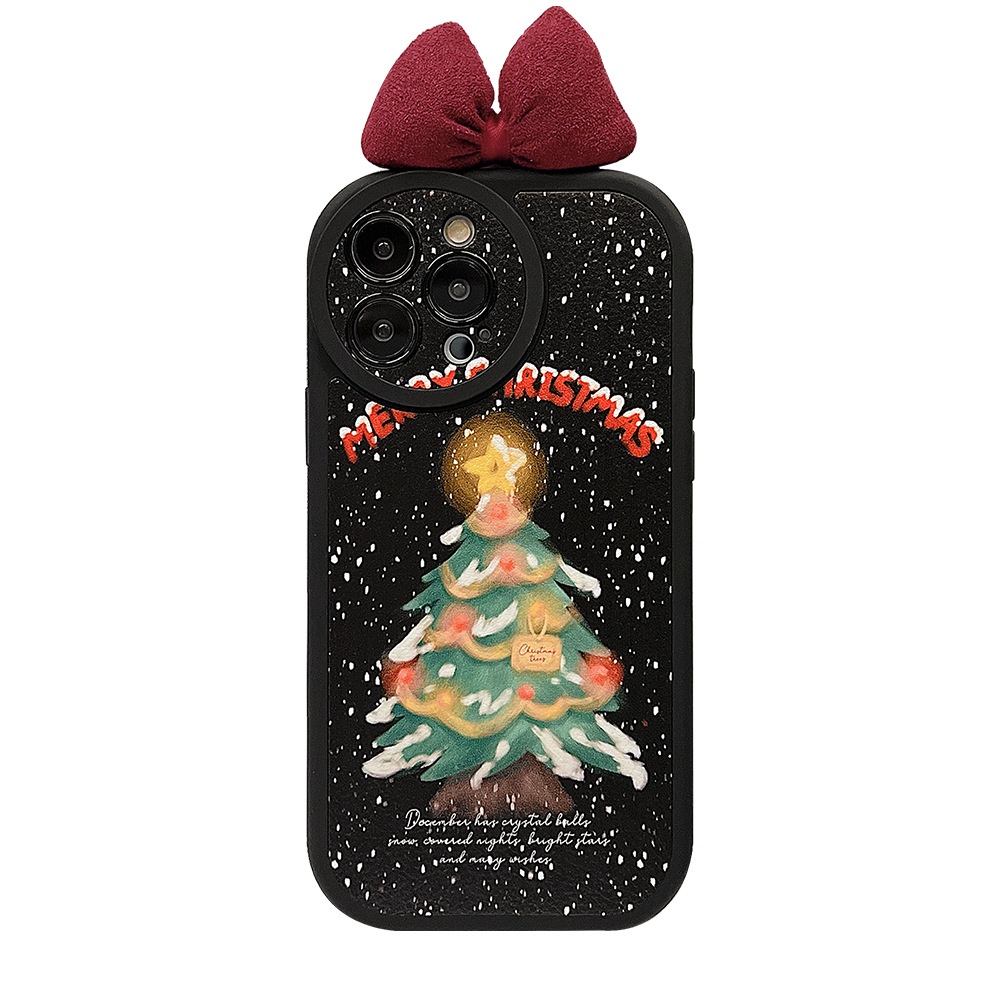 Ins Casing Silikon Motif Pohon Natal Aksen Pita Untuk Iphone 14 11 12 13 PRO MAX