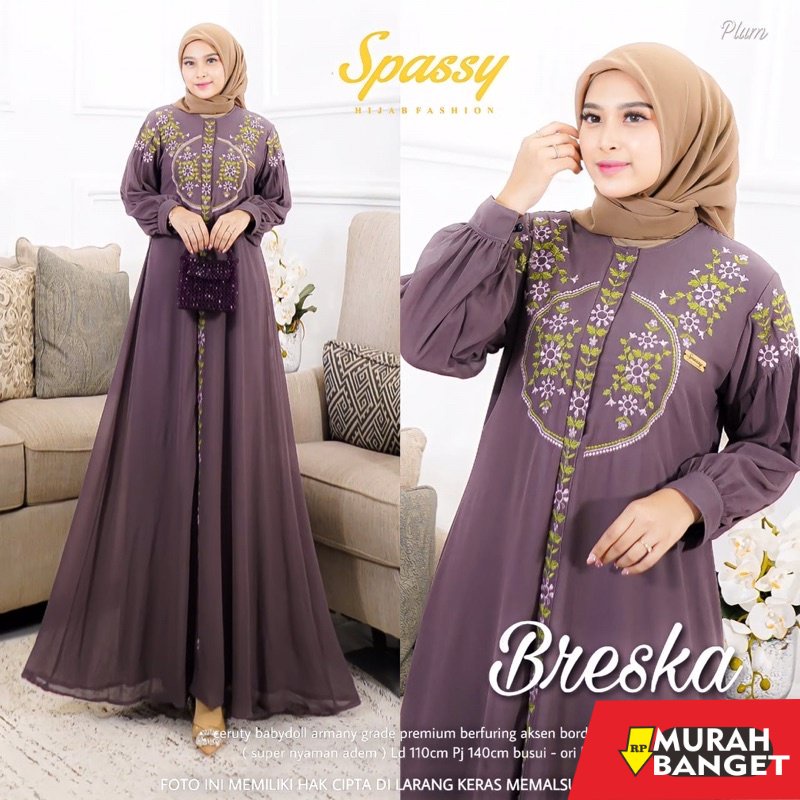 model gamis kombinasi polos terbaru 2022 Breska Maxy Dress Wanita Ceruty Babydoll Ld 110 Busui By SP