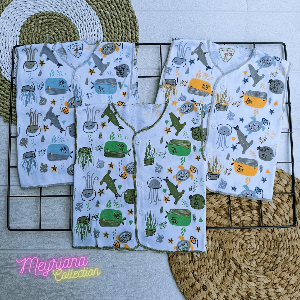 3 PCS Baju Bayi Baru Lahir KutungTema Ocean Kulitas Premium SNI Meyriana Collection