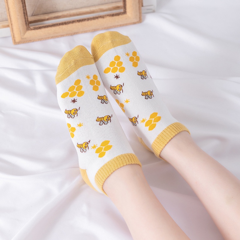 WJ1484 Kaos Kaki Lebah Pendek Semata Kaki / Kaos Kaki Honey Bee Short Ankle Socks