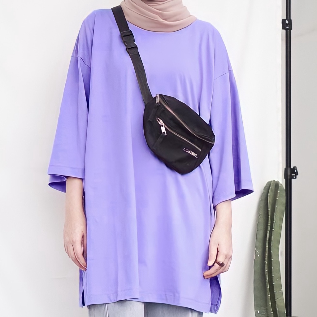 Atasan T shirt Basic oversize top kaos jumbo polos wanita hijab lengan 7/8