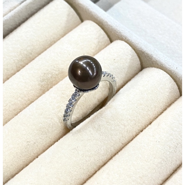 Cincin mutiara laut hitam / cincin mutiara asli murah lombok/ mutiara laut hitam coklat tahity