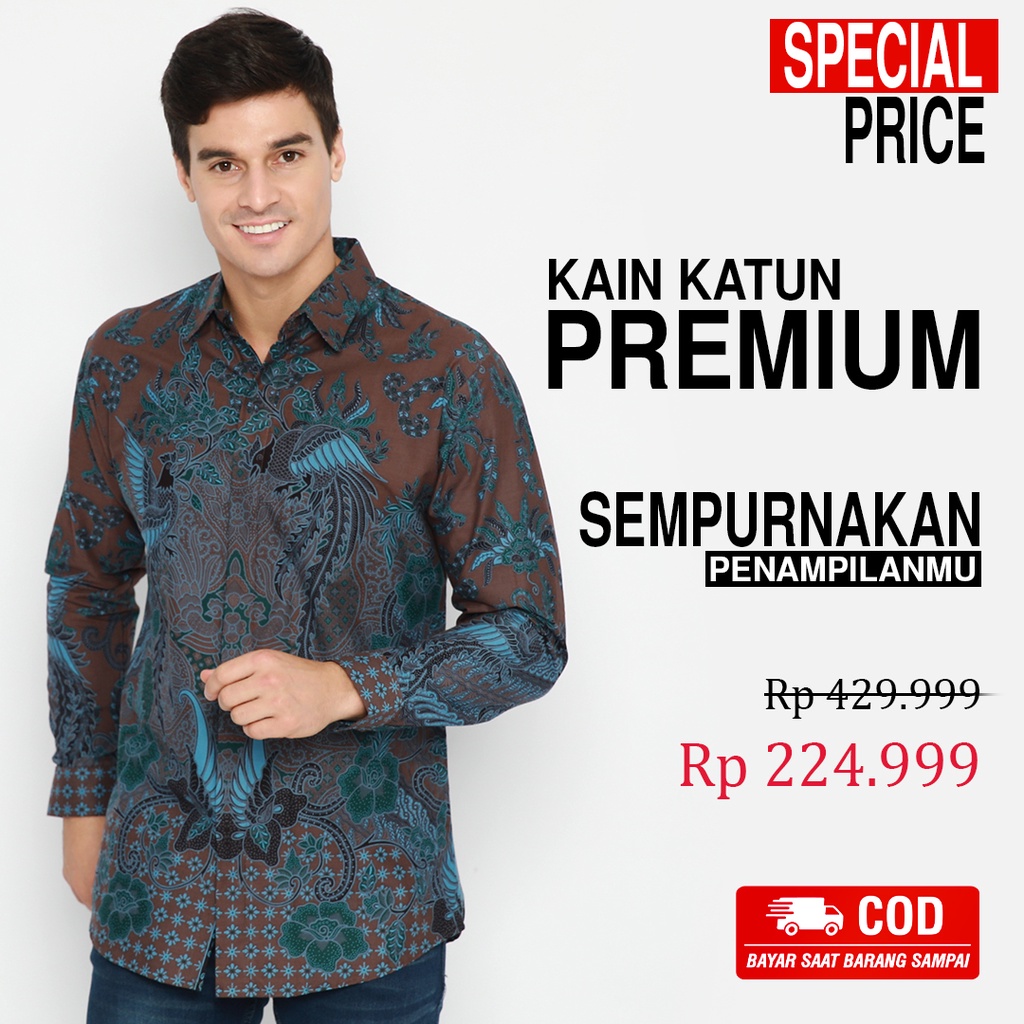 KEMEJA BATIK PRIA Lengan Panjang Premium Warna Coklat Biru Hijau 726915 Cap 72 - Baju Kemeja Atasan Pakaian Setelan Batik Pria Cowok Laki Laki Remaja Keluarga Kantor Lengan Panjang Modern Slimfit Slim Fit Premium Kekinian