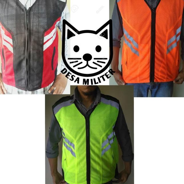 Rompi Proyek - Rompi Jaring Safety - Rompi Parkir - Satpam - SECURITY - Orange, XXL