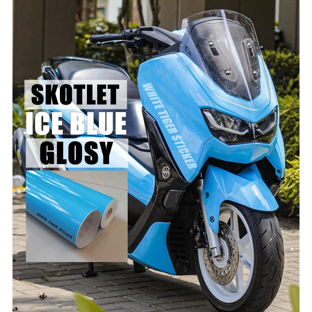 SKOTLET STIKER MOTOR ICE BLUE SCOTLITE ICE BLUE GLOSSY SKOTLET GLOSY STIKER ICE BLUE GLOSY MENGKILAP