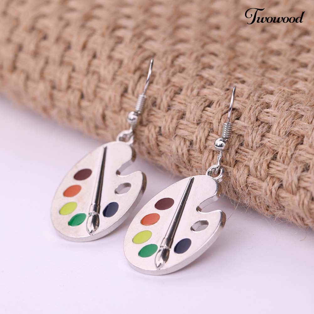 Anting Kait Model Menjuntai Desain Palet Cat Kuas Enamel Untuk Wanita