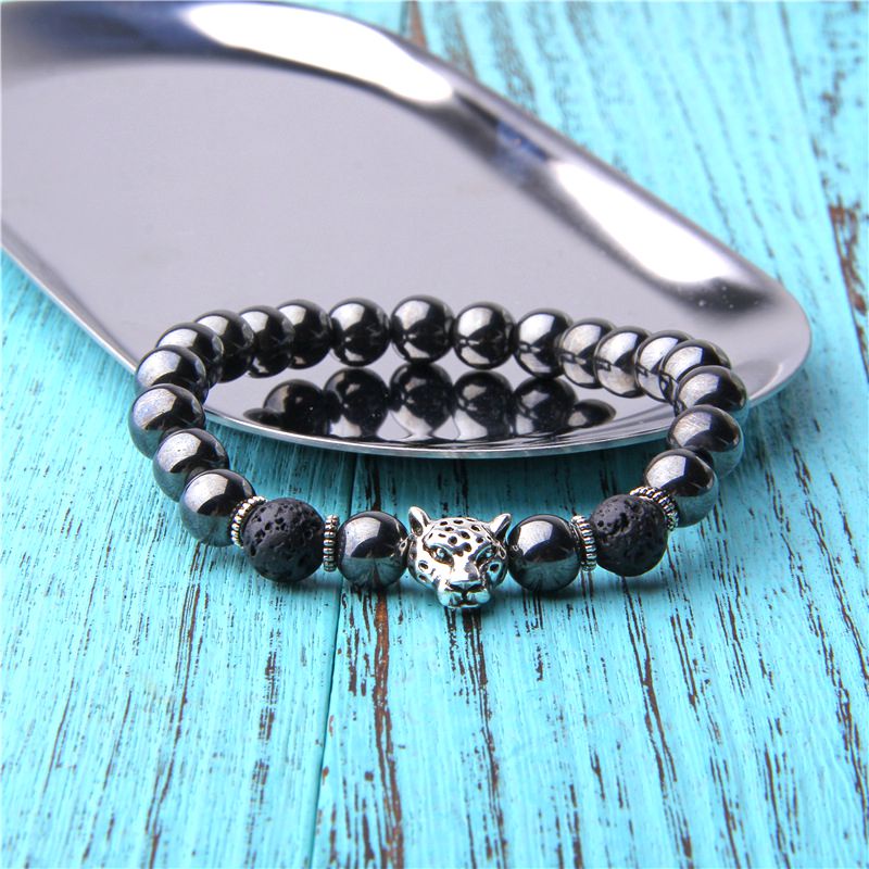 Gelang Kesehatan Batu Magnet Hematite Charm Leopard