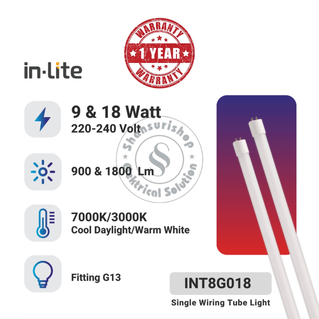 IN-LITE INT8G018 18 WATT 18W TL LED TUBE LIGHT NEON T8 120CM