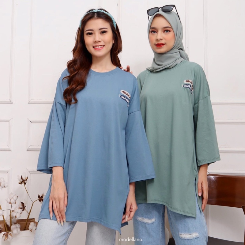 KAOS OVERSIZED BORDIR MASYAALLAH SLIT DAILY TOP JUMBO XXL BASIC POLOS LENGAN 7/8 COTTON COMBED 30S