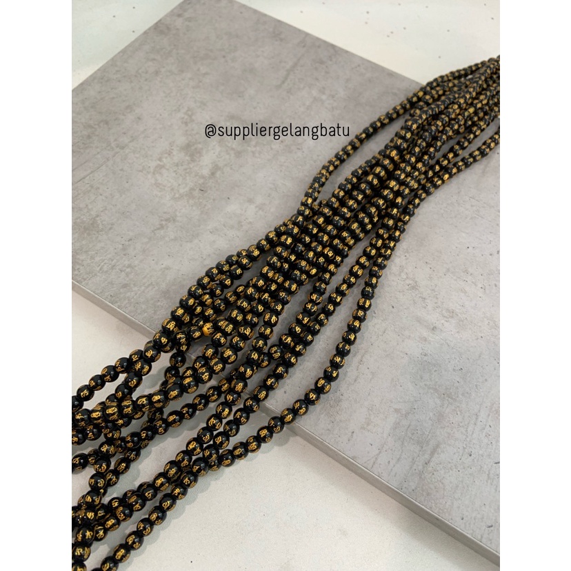 renceng batu tibet hitam lucky bead black gold 6mm kalung gelang suply