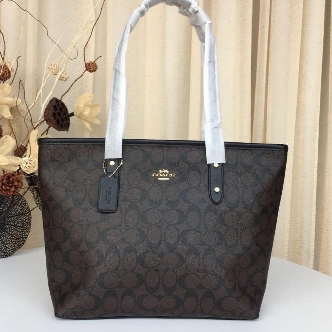 TAS COACH F58292 Tote City Zip Top Signature MAHOGANY ORIGINAL