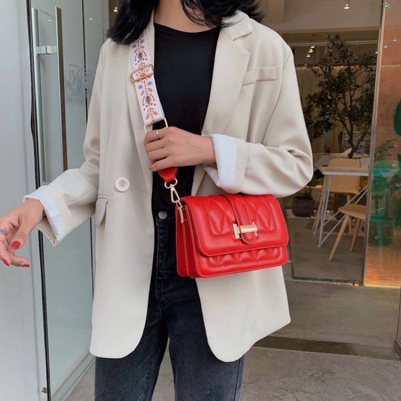 TERBARU 2023 !! TAS SELEMPANG WANITA SLING BAG TALI KAIN MOTIF