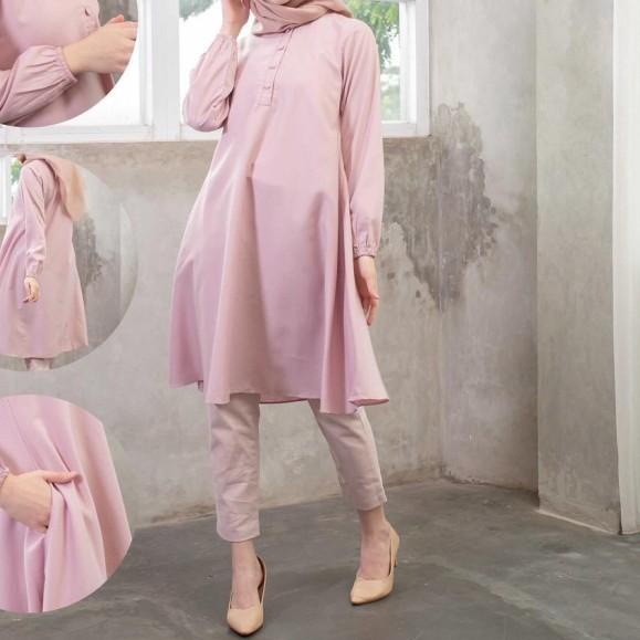 baju Tunik Remaja polos putih Long Tunik Tunik Rayon Fathin basic - mocca, M