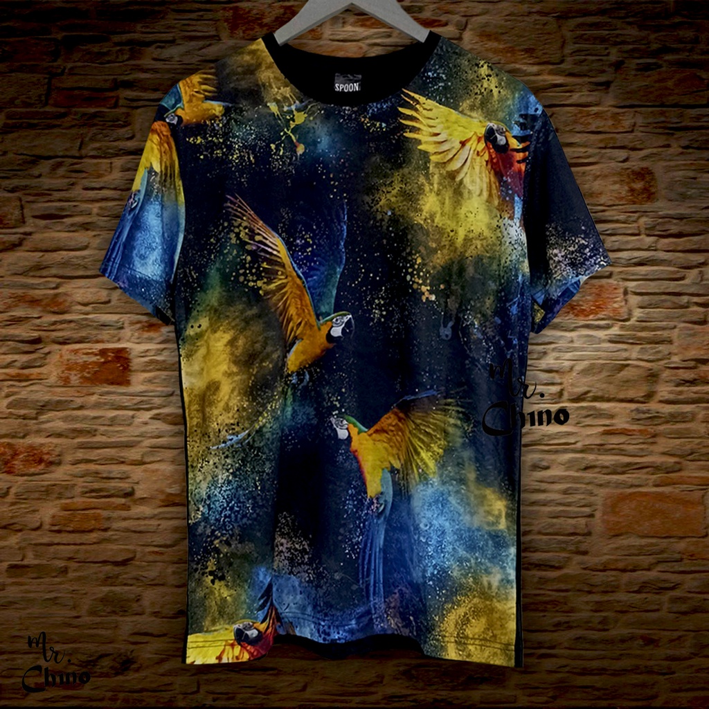 Kaos Pria Distro Motif Magical Parrots | Baju Tshirt Laki Laki Dewasa | Kaos Kasual Cowok Remaja Ful
