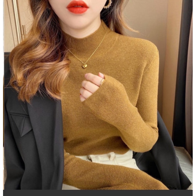 Atasan Sweater Rajut Wanita Turtleneck Kaos Lengan Panjang Outer Inner Manset Import Highquality Bah