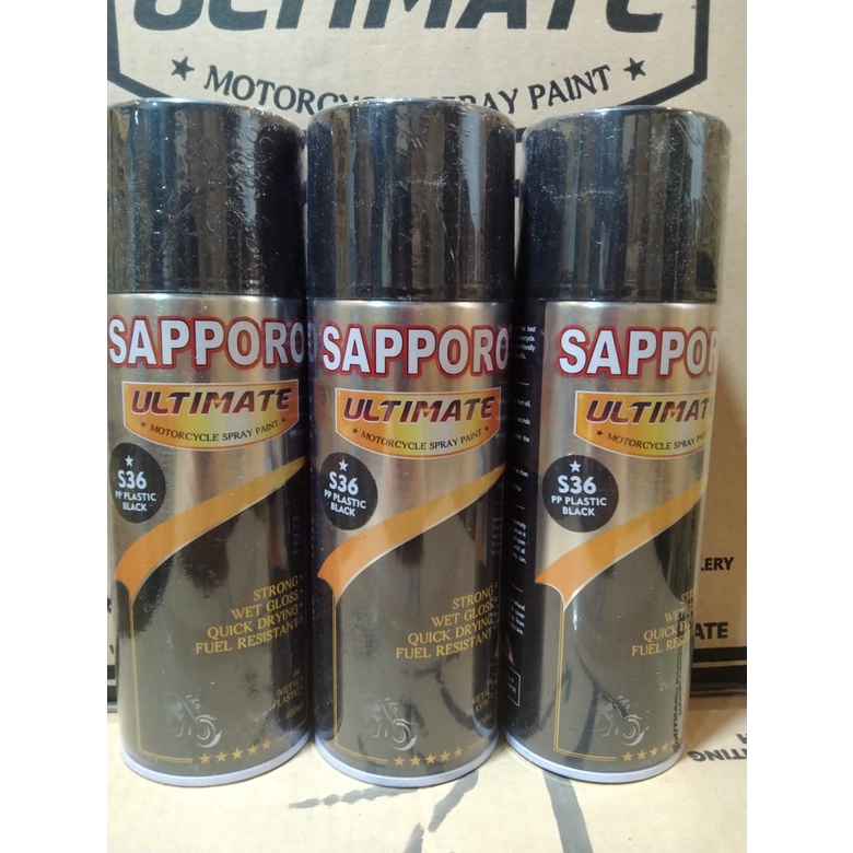 cat spray pilok pilox cat semprot sapporo ultimate S36 PP  plastic black plastik black dasar plastik hitam saporo 400ml