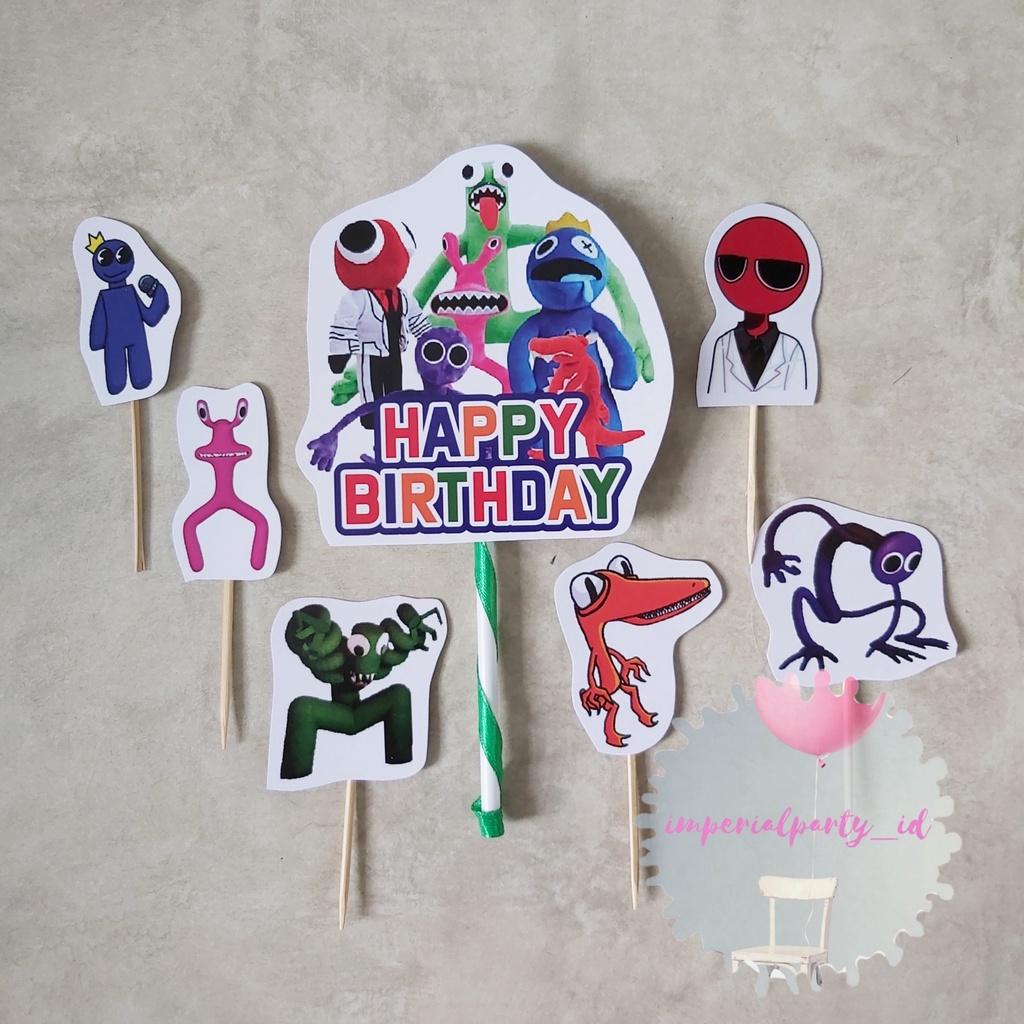 Cake Cupcake Topper Tusukan Kue Happy Birthday Rainbow Friends