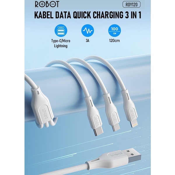 ROBOT Kabel Data RDY120 3in1 USB Micro Type-C Lightning