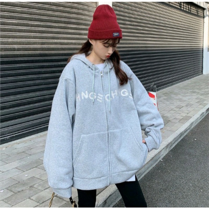 Jacket Bigsize Sweater CHANGE ZIPPER 2XL Atasan Hoodie Oversize Pria Wanita Bahan Cutton Fleece Fashion Korean Kekinian Kasual Modern