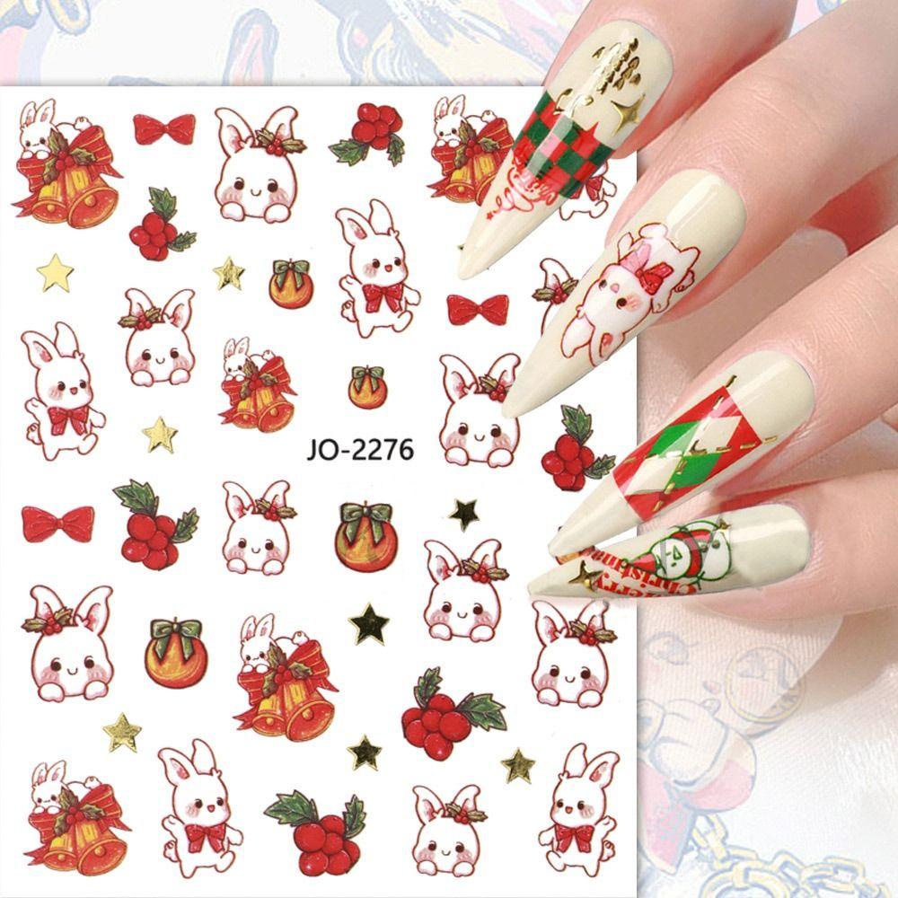 AUGUSTINA Agustina Natal Stiker Kuku Fashion Snowman Kartun Kelinci Manicure Aksesoris Snowflake Santa Claus Nail Art Dekorasi