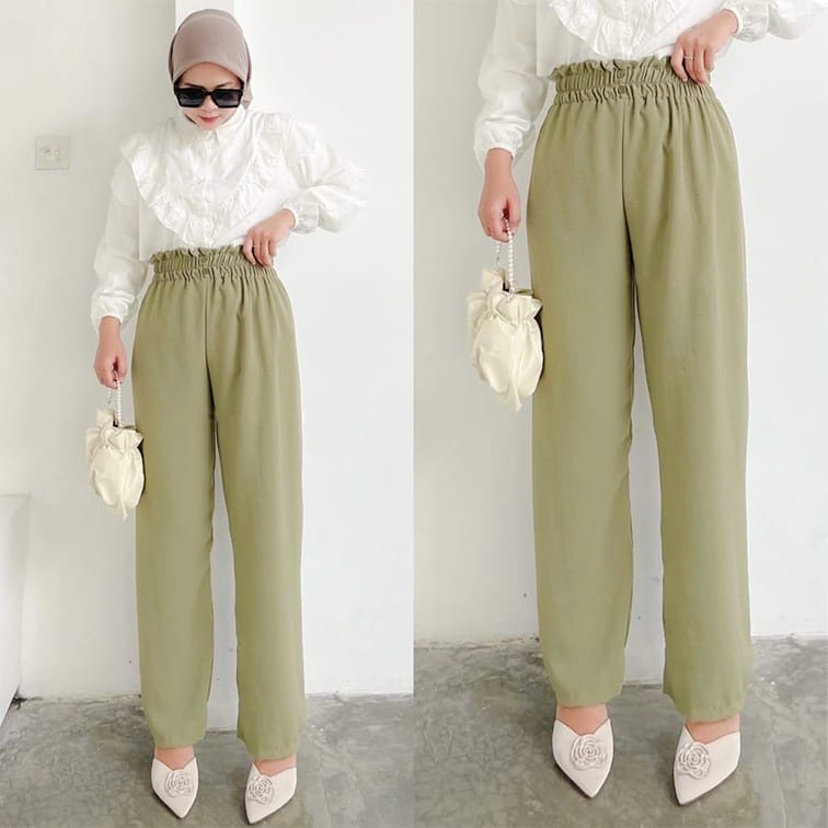 GAMIS STORE - Zola Pant Celana Fit To XL Besar Matt Cringkle Polos Basic OOTD Korean Style Wanita Muslim