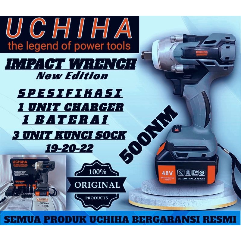 Impact Wrench Mesin Bor Pembuka Baut  Roda Mobil Motor 48v 1batrai UCHIHA Baterai Cordless brushless