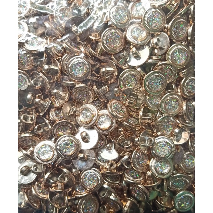 Kancing Jamur Emas Motif Gliter 11mm 100 PCS