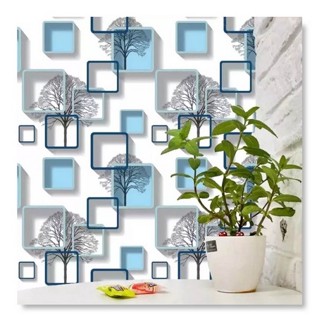 Wallpaper Sticker 3D Kotak Biru 45cm x 1meter