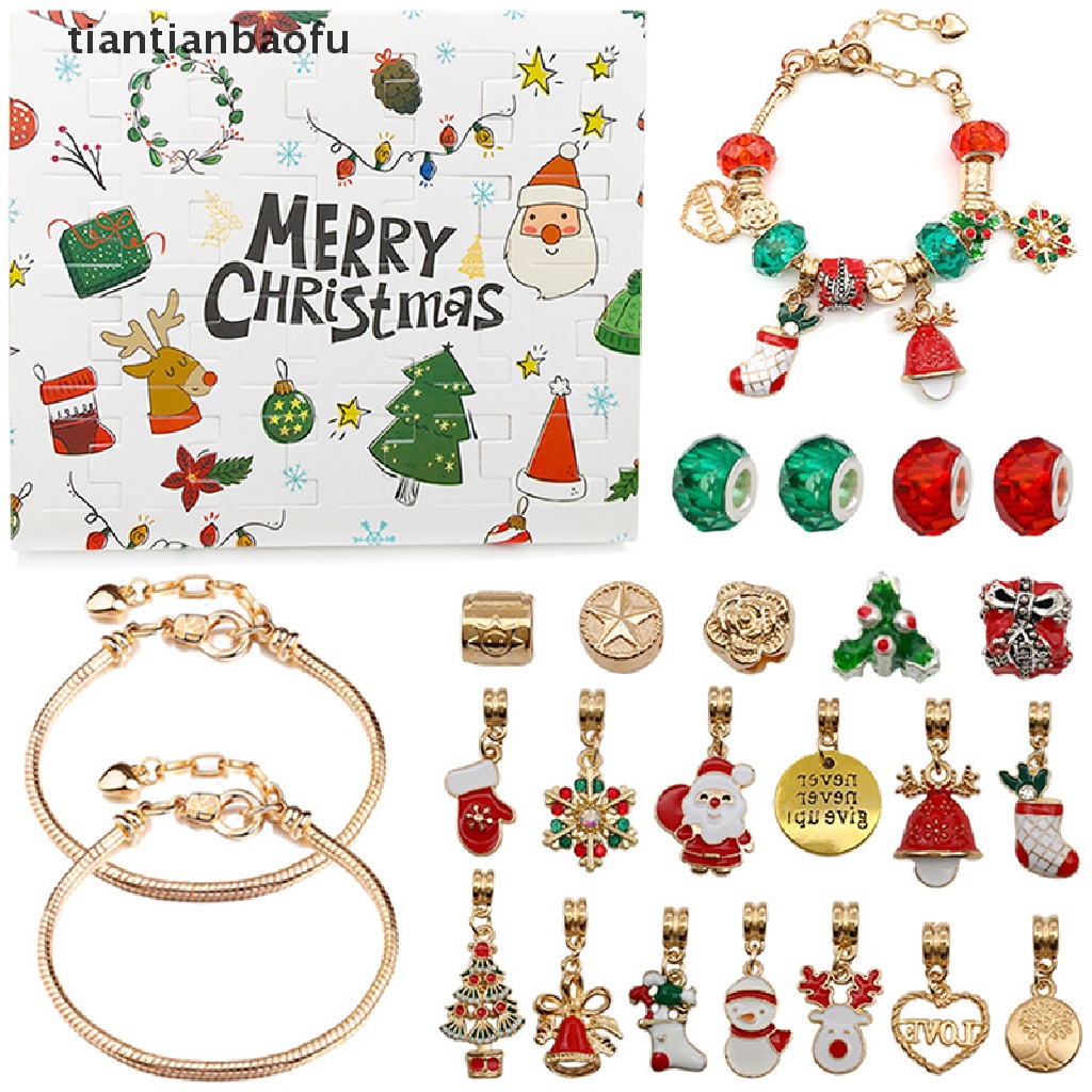 24pcs Liontin Kalung Gelang Tema Natal Countdown Advent Kalender DIY Untuk Hadiah Kejutan
