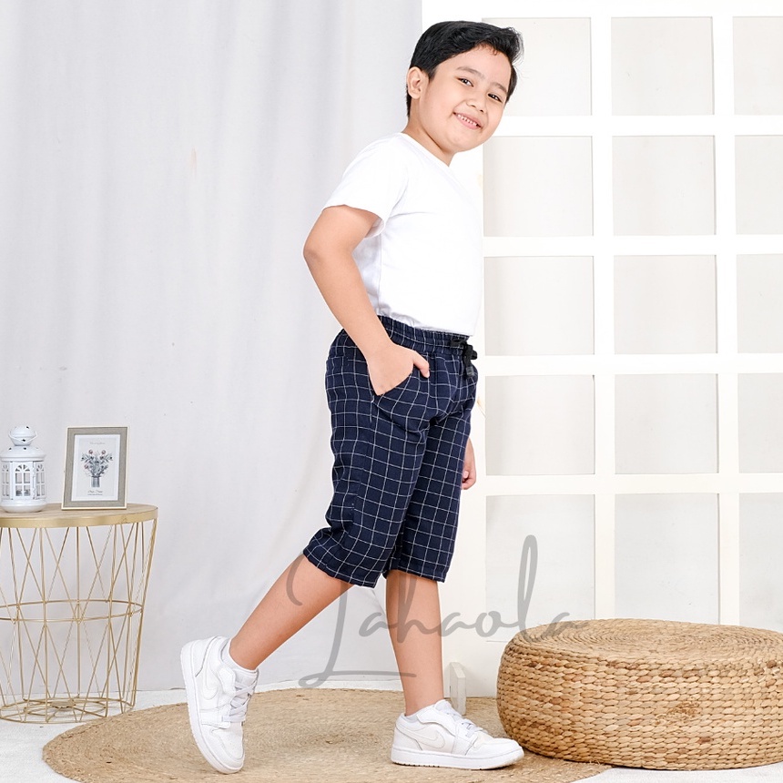 Setelan kaos polos celana Tartan anak laki laki 1-7 tahun hitam putih