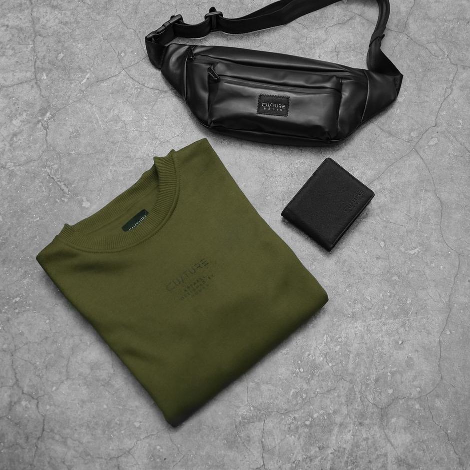 Paling Dicari CULTURE BASIC | CREWNECK OLIVE BUNDLING ( WAISTBAG + DOMPET + CREWNECK)