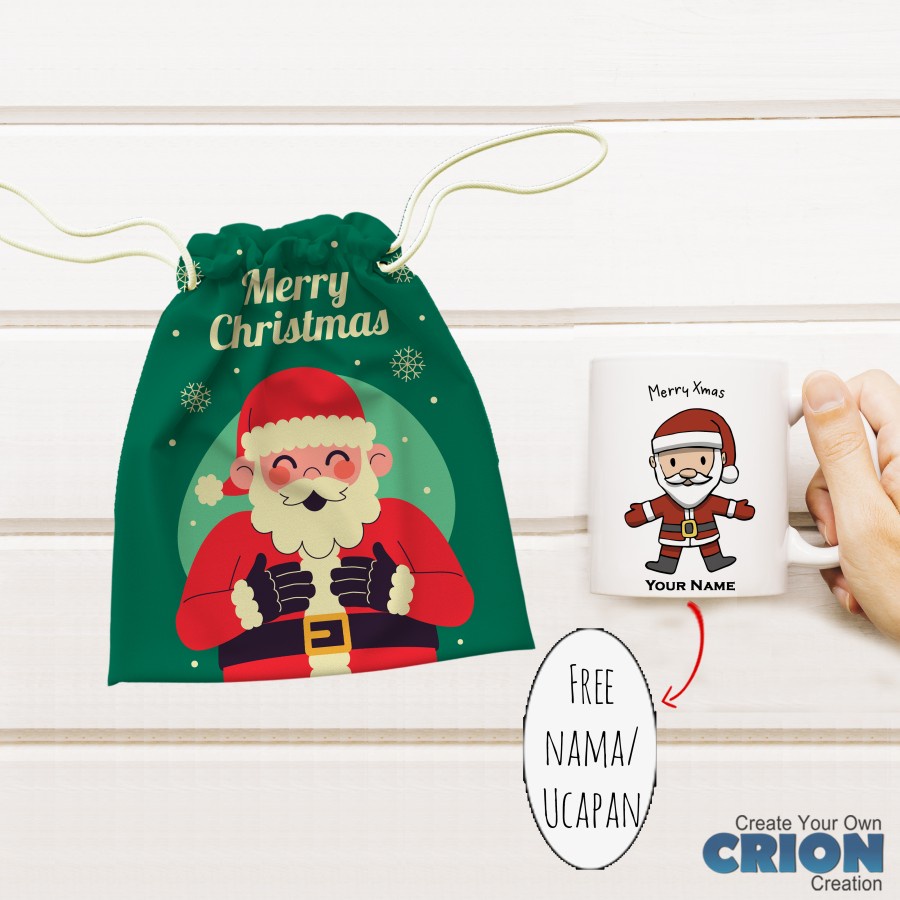 Mug Hampers Natal Pouch serut Full Print santa snowman ginger by crion