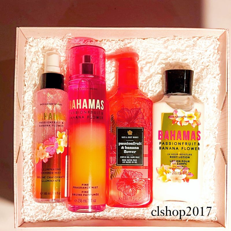 BBW BAHAMAS - PASSIONFRUIT &amp; BANANA FLOWER  GIFT SET PAKET BATH &amp; BODY WORKS