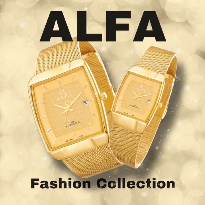 JAM TANGAN COUPLE ALFA 88069 RANTAI PASIR ANALOG  FREE KOTAK
