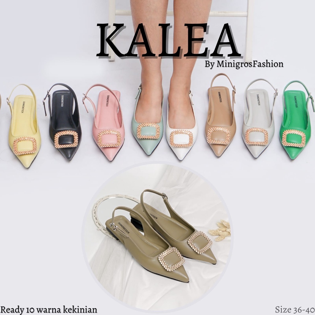 Dunkenstock KALEA Sepatu Sandal Wanita Kekinian Flat Shoes Kerja Kantoran Hak Datar Ujung Lancip Terbaru
