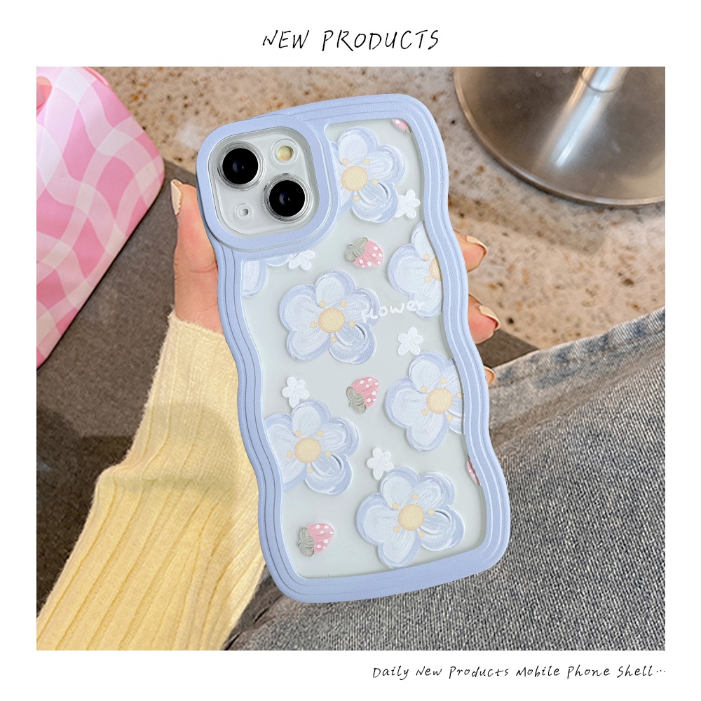 Case Redmi 12C 9A 10A 10C A1+9 10 9T 9C Nfc10 Redmi Note8 Note10 11 Pro+10s 9 Pro Note 11s 10 Pro Max Frame Gelombang Fresh Strawberry Flowers Shockproof Full Back Soft Case Cover