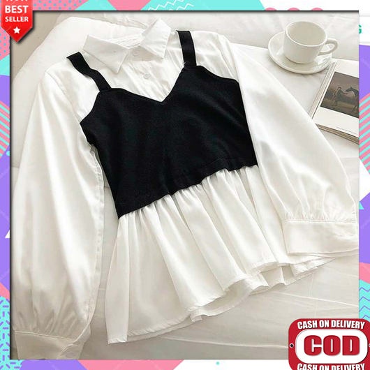 Kemeja Tartan Wanita / Kameja Tartan Oversize / Kemeja Putih Polos / Atasan Kemeja Kotak Kotak Blous