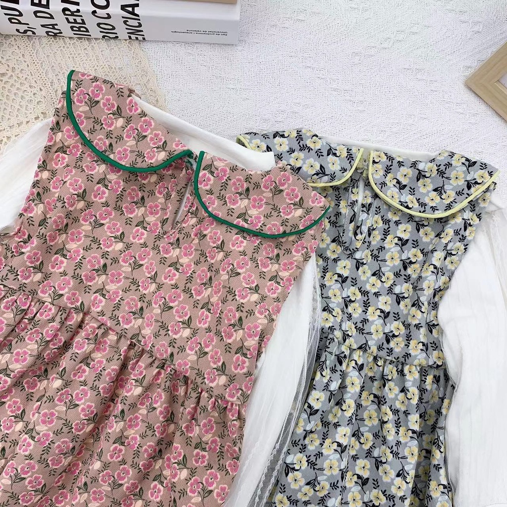 【Baru Datang】(0-4 Tahun )QZ-106 Dress Anak Cewek premium + Baju Lengan Panjang Motif Bungga TERMURAH