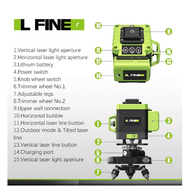 L-FINE Laser Level Green 16 Line 3/4D Super Powerfull