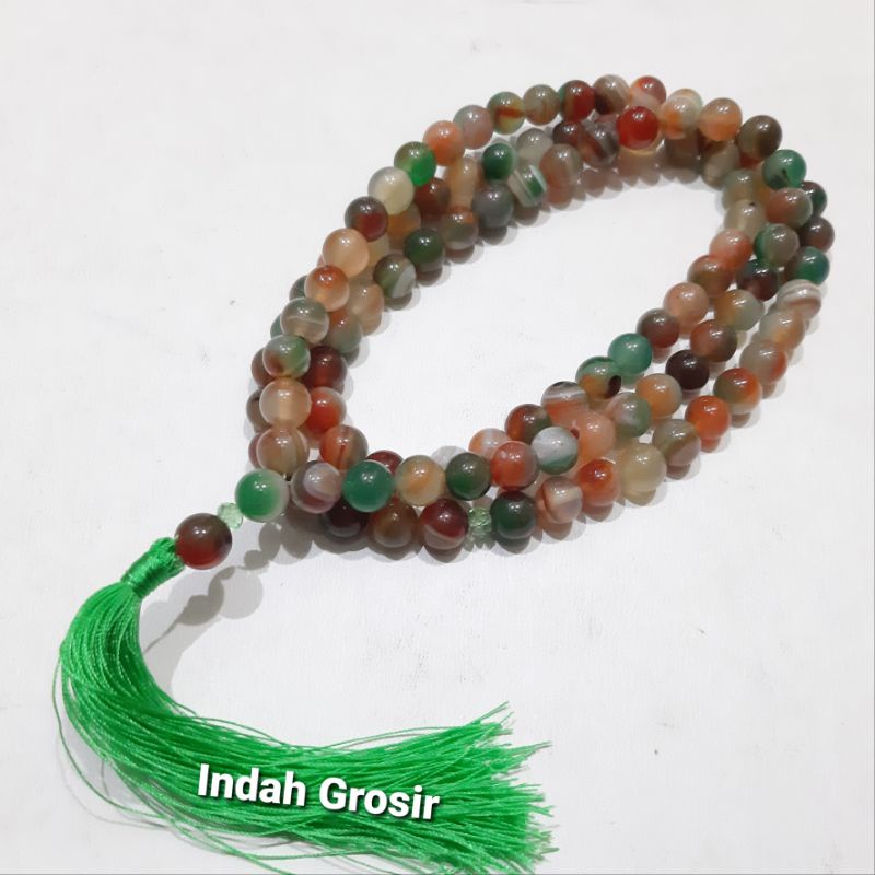 Tasbih Batu Akik Edong Pancawarna Original Stone 10mm 99Butir