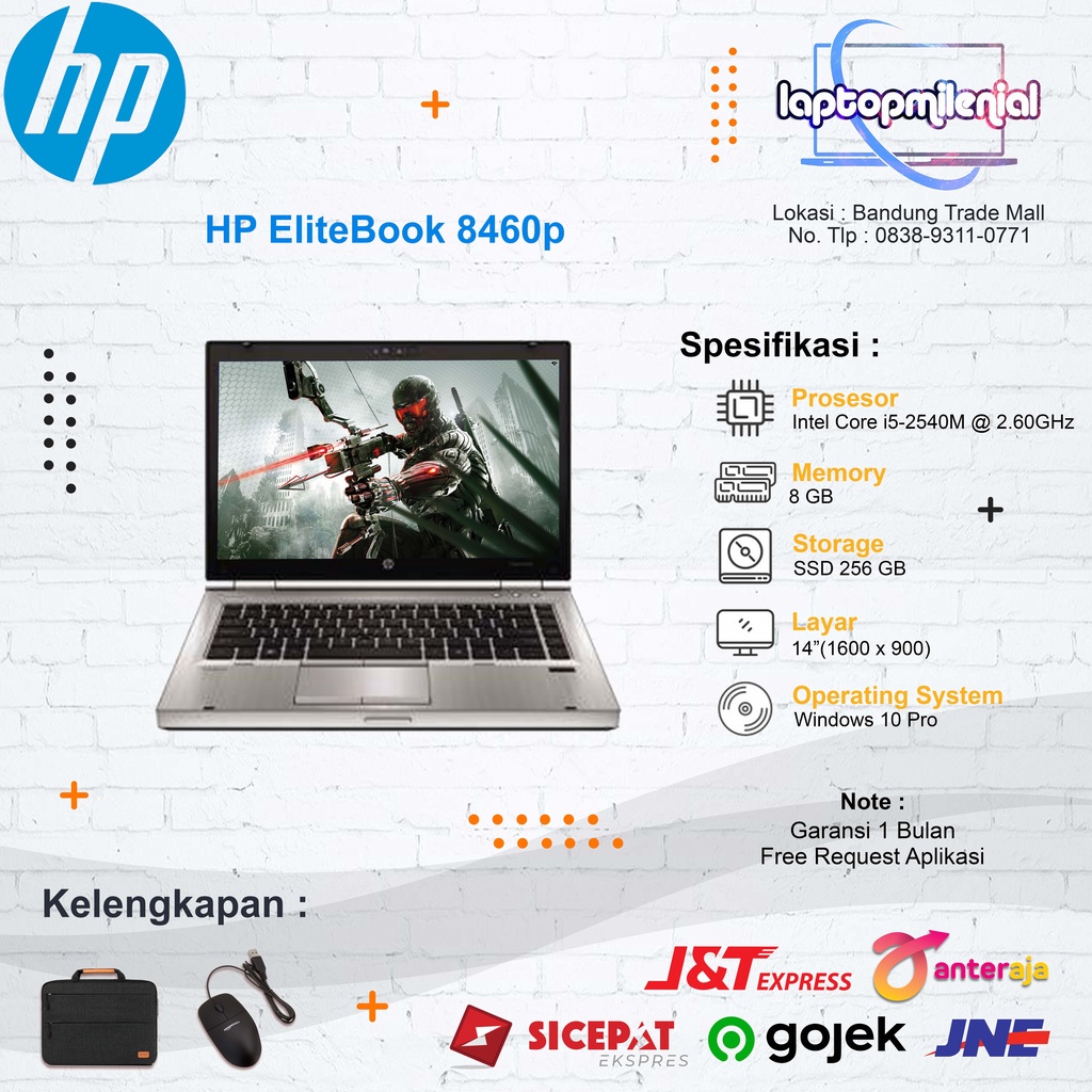 HP EliteBook 8460p Intel Core i5-2540M RAM 8 SSD 256GB 14&quot;HD+ Berkualitas Bergaransi