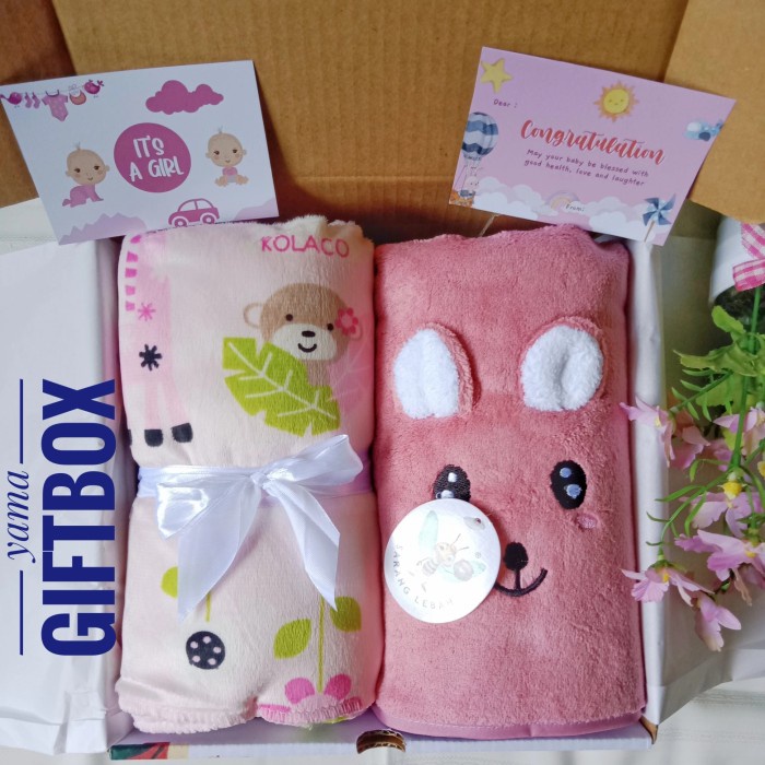 

(COD) yama giftbox hampers bayi parsel kado selimut bayi dan handuk bayi - girl, motif