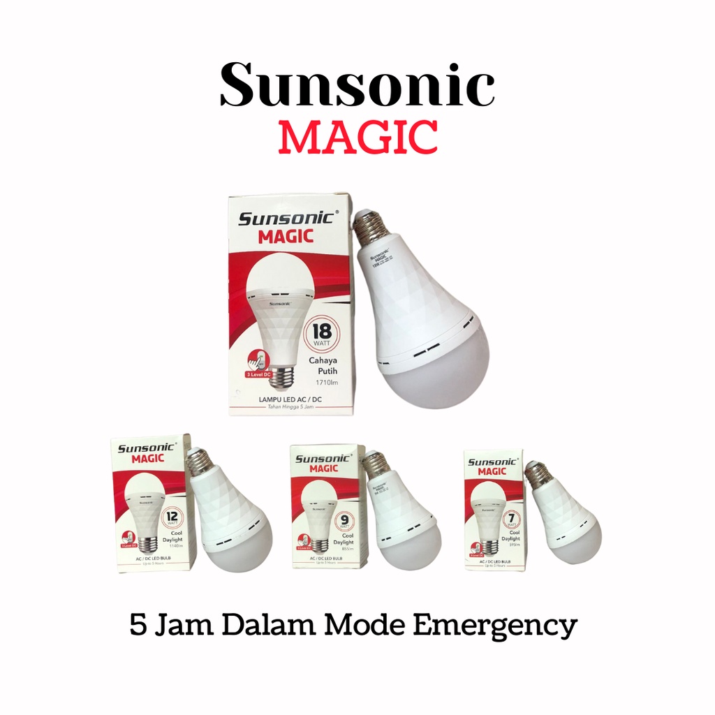 Sunsonic Magic Emergency Rechargeable Lamp 7W / 9W / 12W / 18W Lampu Emergency Otomatis