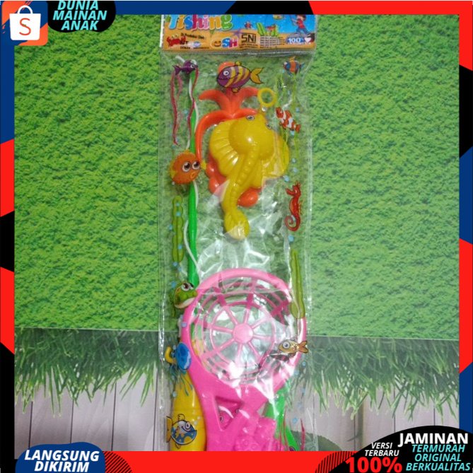 mainan pancing pancingan mancing ikan hewan laut isi 4 ikan &amp; 1 pancing magnet +SEROK- PANCING HEMAT SNI