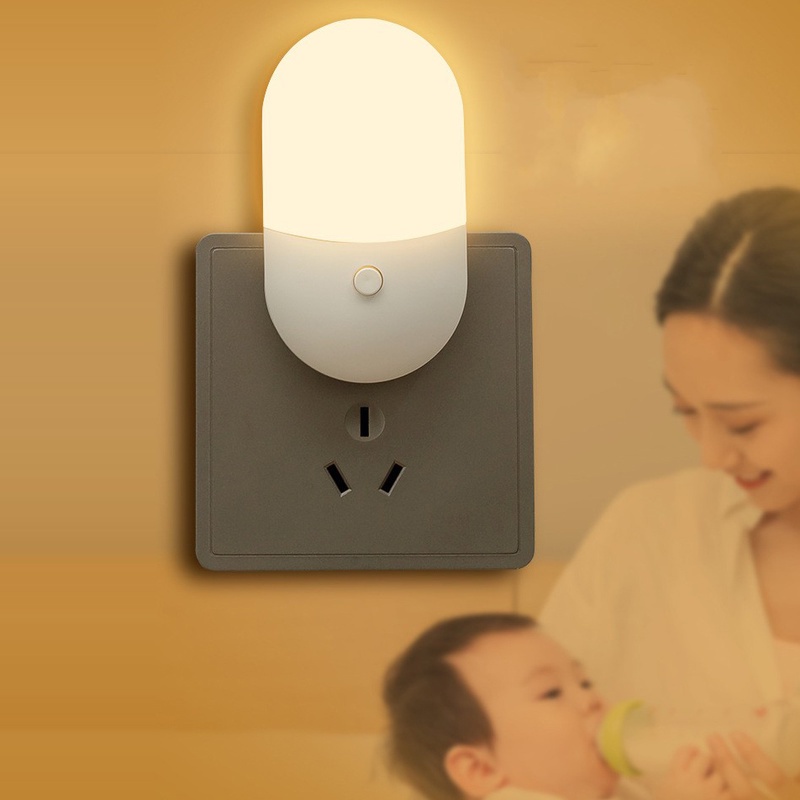 Led Dimmable Bedside Night Light Lucu Warna Hangat Lampu Tidur Bayi Hemat Kamar Tidur Koridor Balkon Lampu Plug-In LED Night Light Multifungsi