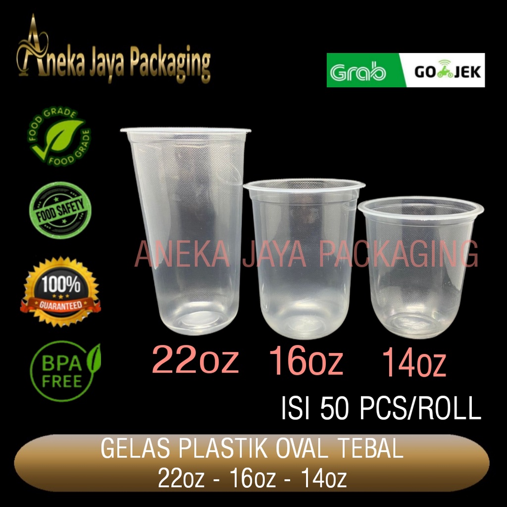 GELAS PLASTIK CUP OVAL U 14oz 16oz 22oz TEBAL CEMBUNG U BSM MEDAN
