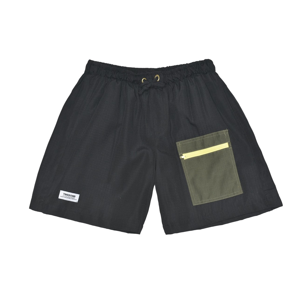 TIMEBOMB CELANA PENDEK | BOARDSHORT | SHORT PANTS | RIPSTOP | HITAM SAKU HIJAU SLETING