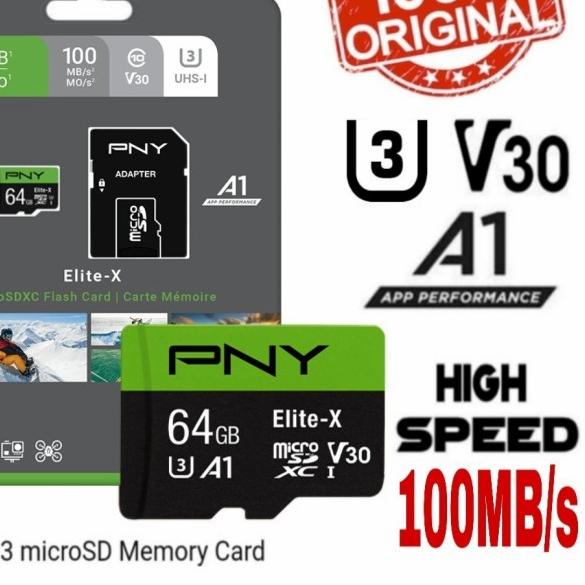 microSD 64GB XC U3 V30 PNY Elite-x 100Mb/s 100% Original